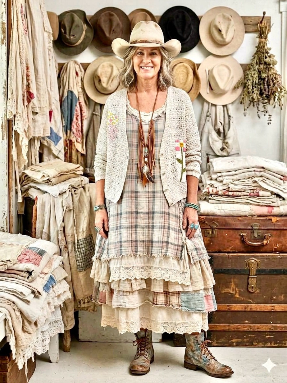 Upcycled patchwork Light Cream Crochet Open-Front Cardigan w cottagecore vibe